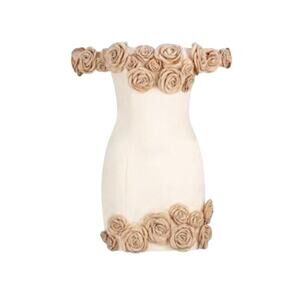 NWT Atoir REVOLVE Rosalie Gold Cream Mini Dress Size 2 Rosettes Floral Feminine